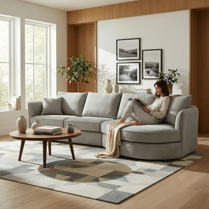 ALUXO Rubin Right Hand Facing Corner Sofa In Charcoal Grey Boucle Fabric