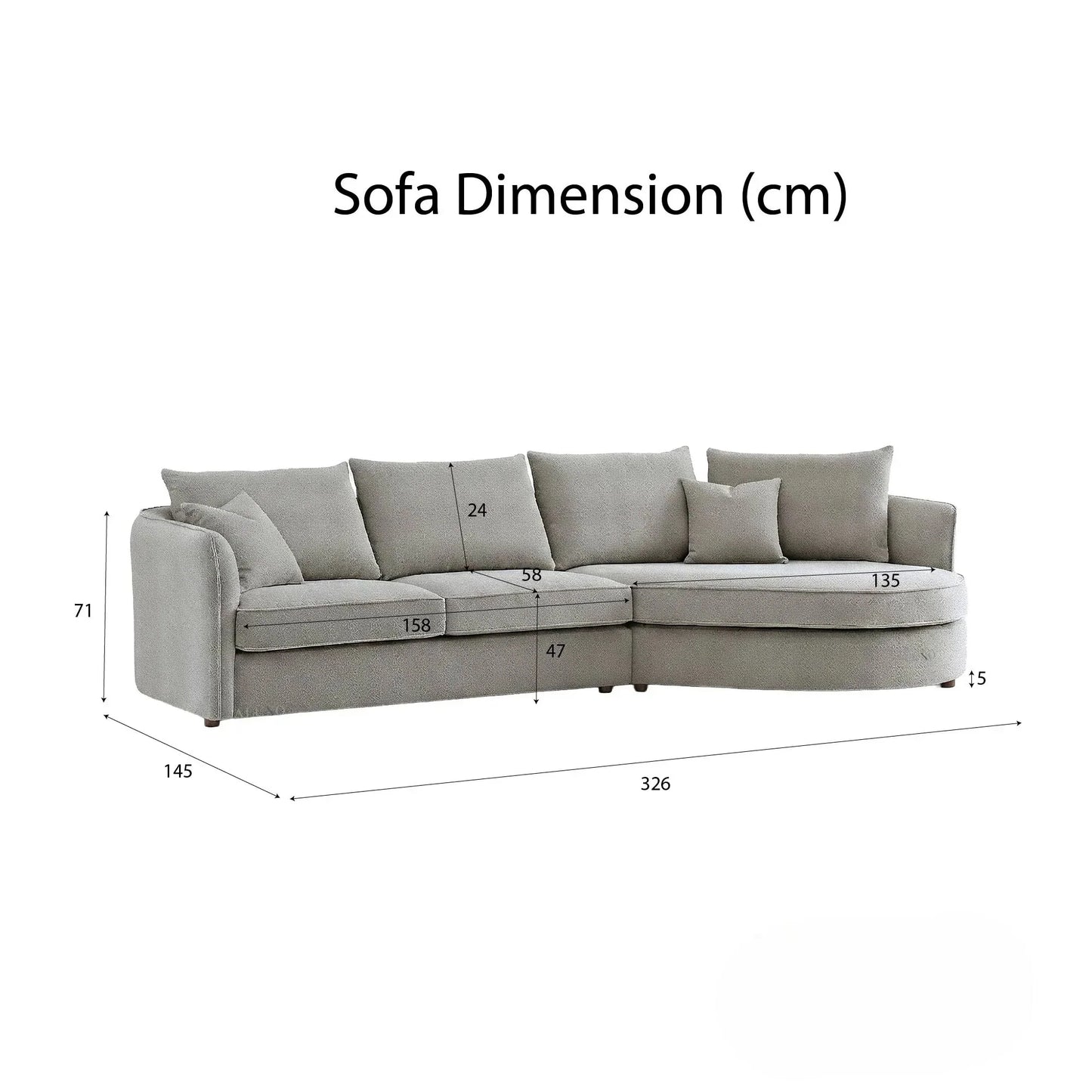 ALUXO Rubin Right Hand Facing Corner Sofa In Pebble Grey Boucle Fabric