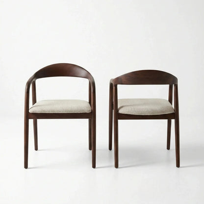 ALUXO Tess Walnut Dining Chair In Oatmeal Beige Boucle Fabric - Set Of 2