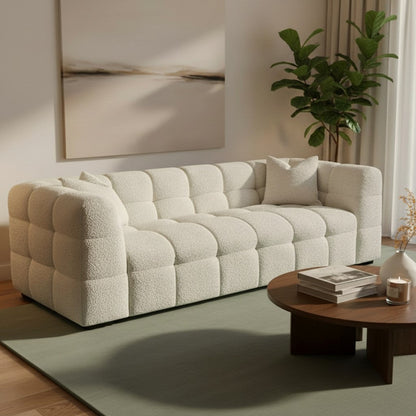 ALUXO Tribeca Bubble 3 Seater Sofa In Pearl Boucle Fabric
