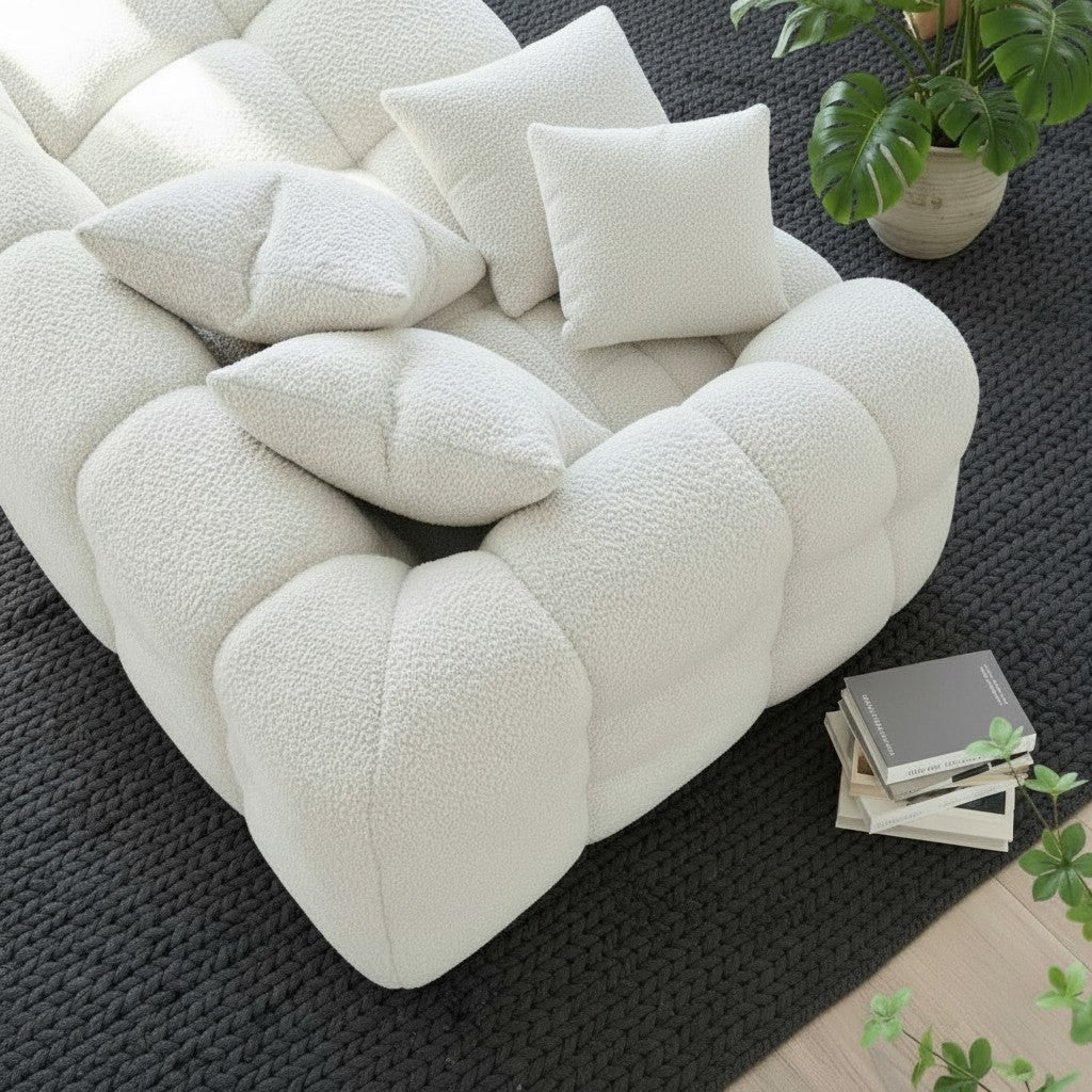 ALUXO Tribeca Bubble 4 Seater Large Sofa In Oatmeal Beige Boucle Fabric