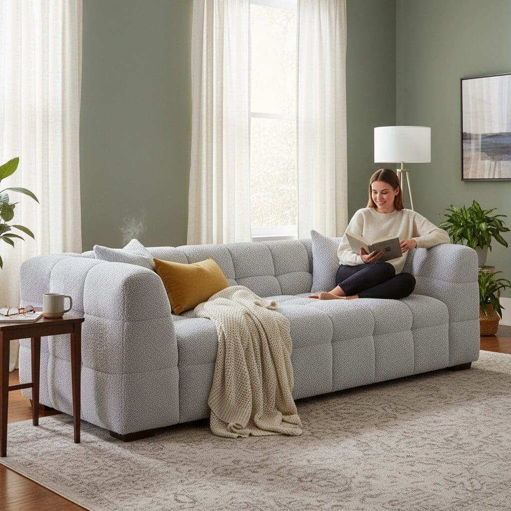 ALUXO Tribeca Bubble 3 Seater Sofa In Pearl Boucle Fabric