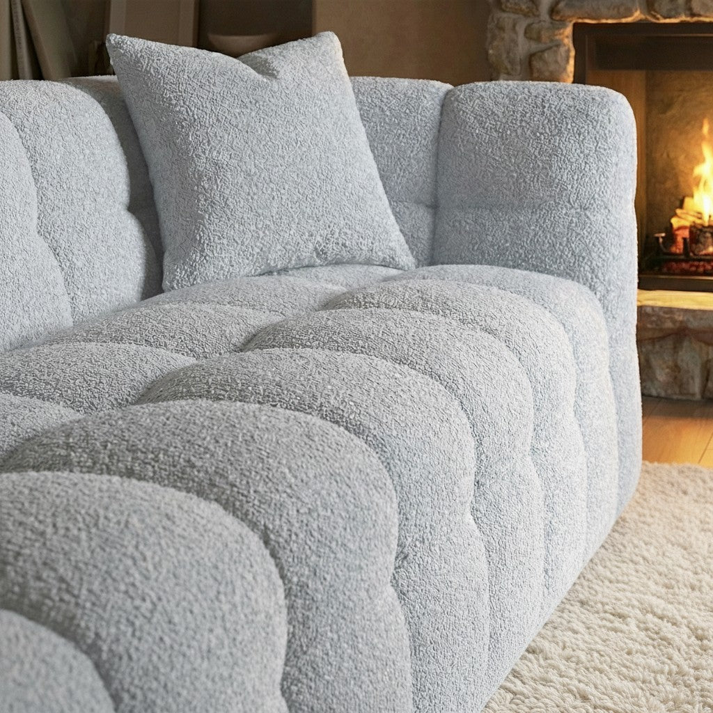 ALUXO Tribeca Bubble 4 Seater Large Sofa In Pearl Boucle Fabric