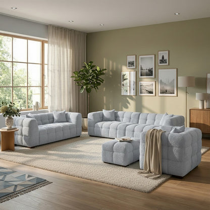 ALUXO Tribeca Bubble 3 Seater Sofa In Pearl Boucle Fabric