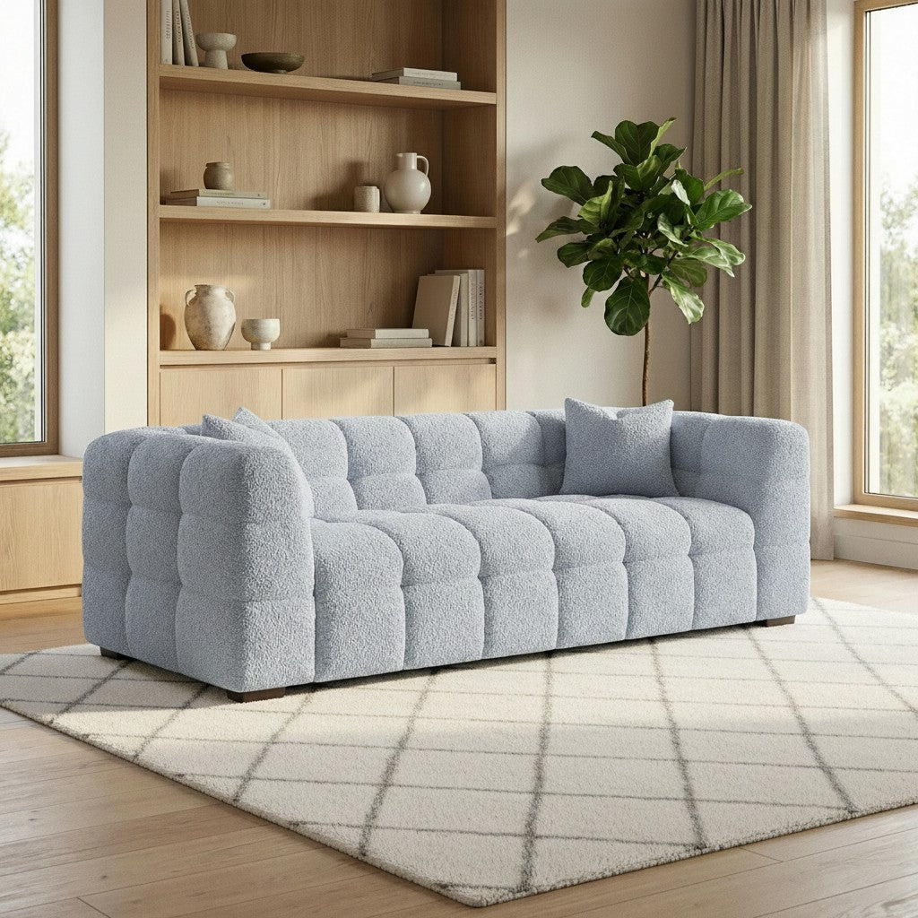 ALUXO Tribeca Bubble 3 Seater Sofa In Pearl Boucle Fabric