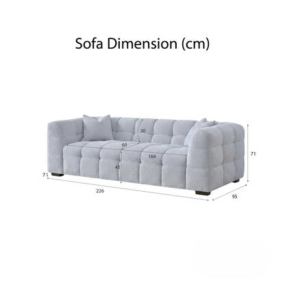 ALUXO Tribeca Bubble 3 Seater Sofa In Oatmeal Beige Boucle Fabric