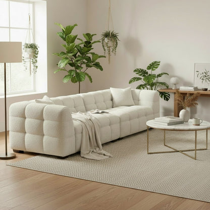 ALUXO Tribeca Bubble 4 Seater Large Sofa In Pearl Boucle Fabric