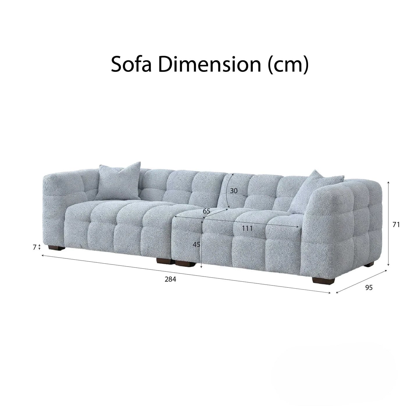 ALUXO Tribeca Bubble 4 Seater Large Sofa In Pearl Boucle Fabric