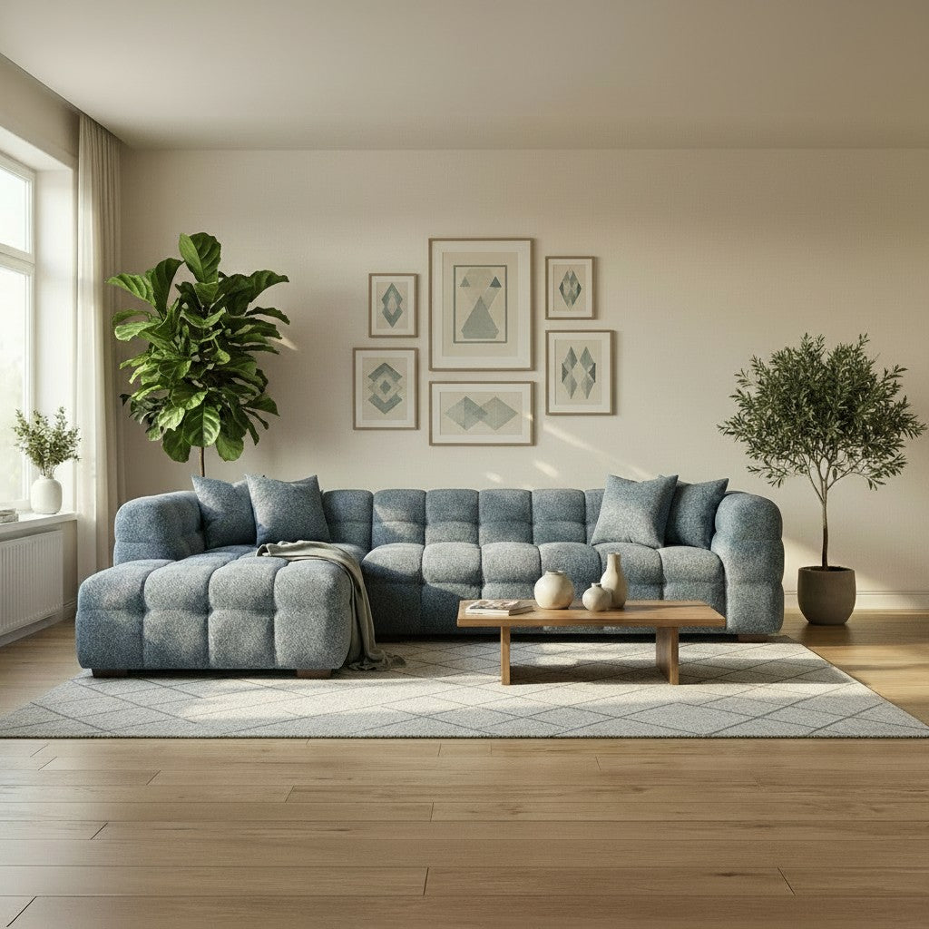 ALUXO Tribeca Bubble Left Hand Facing Corner Sofa In Oatmeal Beige Boucle Fabric
