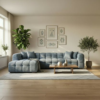 ALUXO Tribeca Bubble Left Hand Facing Corner Sofa In Oatmeal Beige Boucle Fabric