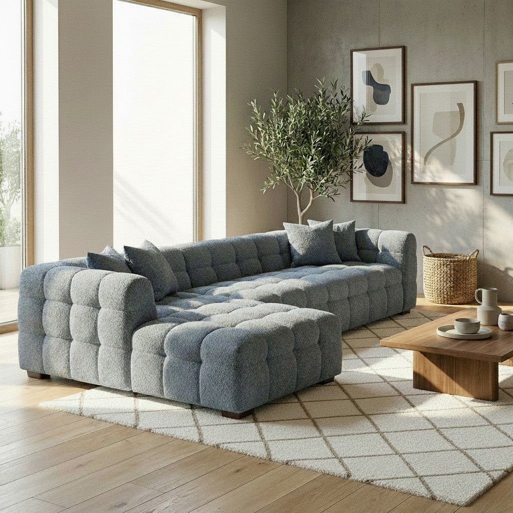 ALUXO Tribeca Bubble Left Hand Facing Corner Sofa In Iron Grey Boucle Fabric