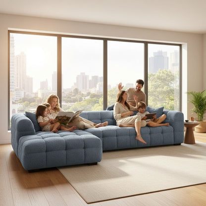 ALUXO Tribeca Bubble Left Hand Facing Corner Sofa In Oatmeal Beige Boucle Fabric