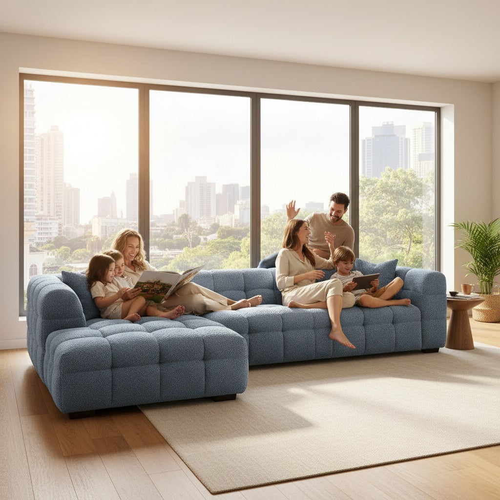 ALUXO Tribeca Bubble Left Hand Facing Corner Sofa In Iron Grey Boucle Fabric