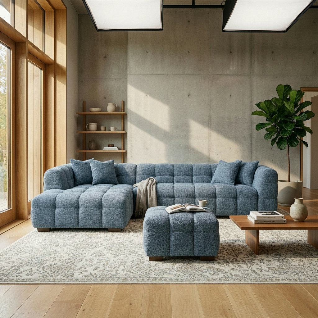 ALUXO Tribeca Bubble Left Hand Facing Corner Sofa In Iron Grey Boucle Fabric
