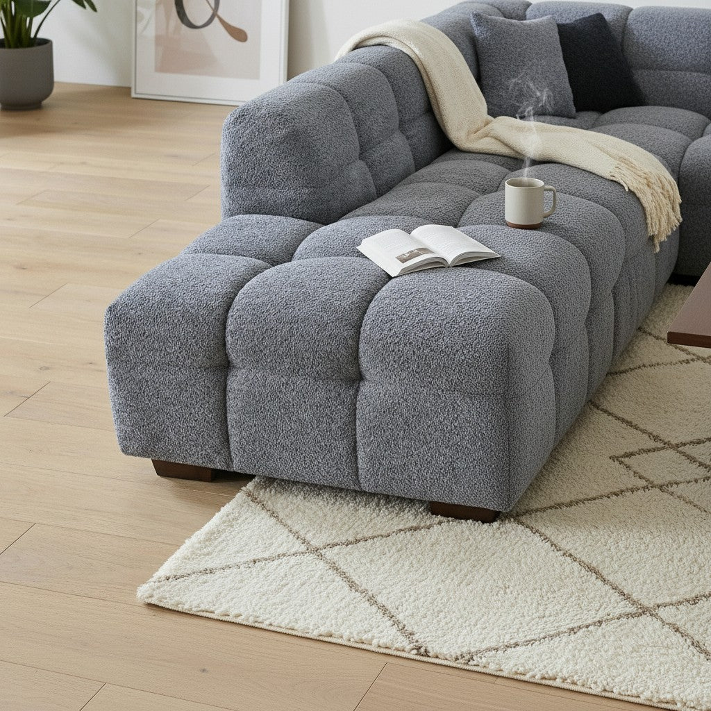 ALUXO Tribeca Bubble Left Hand Facing Corner Sofa In Oatmeal Beige Boucle Fabric