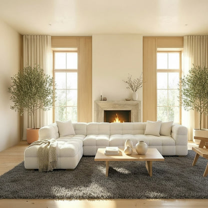 ALUXO Tribeca Bubble Left Hand Facing Corner Sofa In Oatmeal Beige Boucle Fabric