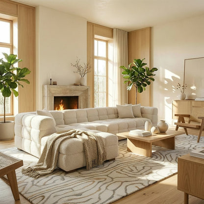 ALUXO Tribeca Bubble Left Hand Facing Corner Sofa In Oatmeal Beige Boucle Fabric