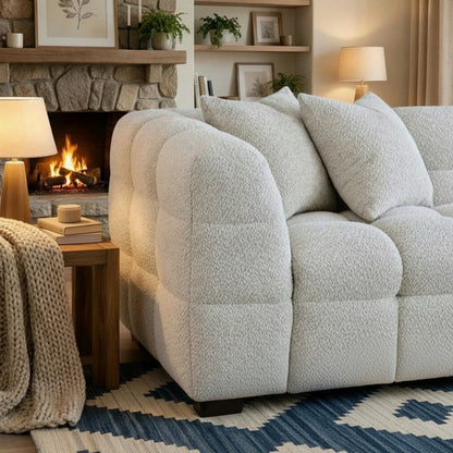 ALUXO Tribeca Bubble Left Hand Facing Corner Sofa In Oatmeal Beige Boucle Fabric
