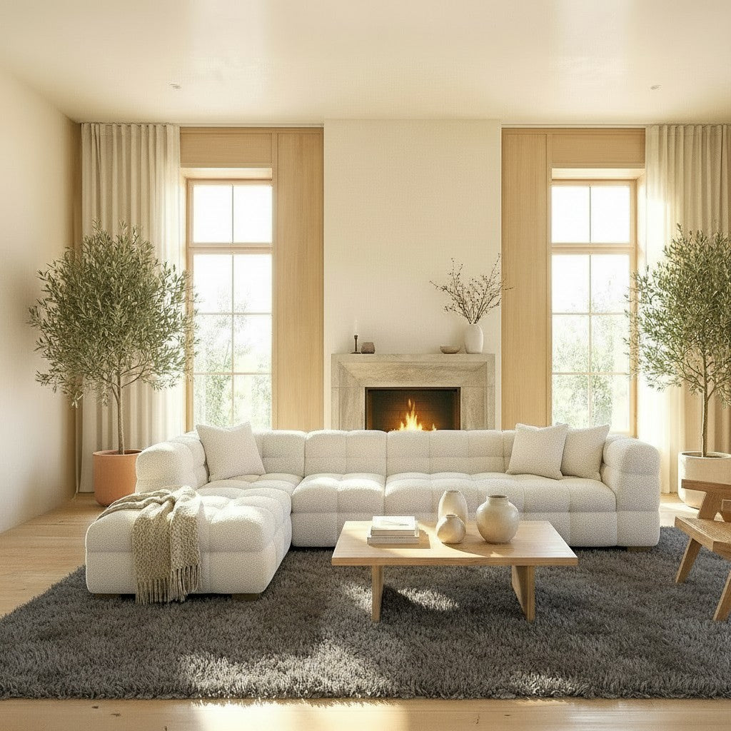 ALUXO Tribeca Bubble Left Hand Facing Corner Sofa In Iron Grey Boucle Fabric