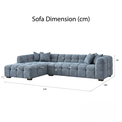 ALUXO Tribeca Bubble Left Hand Facing Corner Sofa In Iron Grey Boucle Fabric