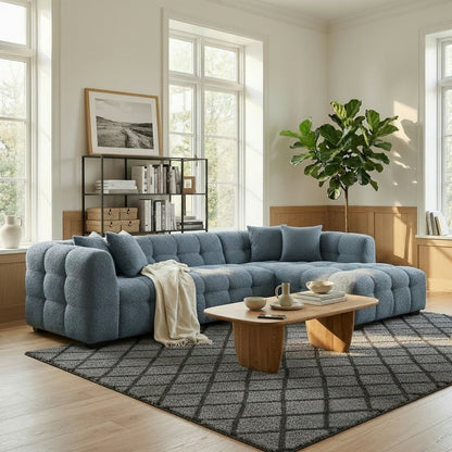 ALUXO Tribeca Bubble Right Hand Facing Corner Sofa In Oatmeal Beige Boucle Fabric