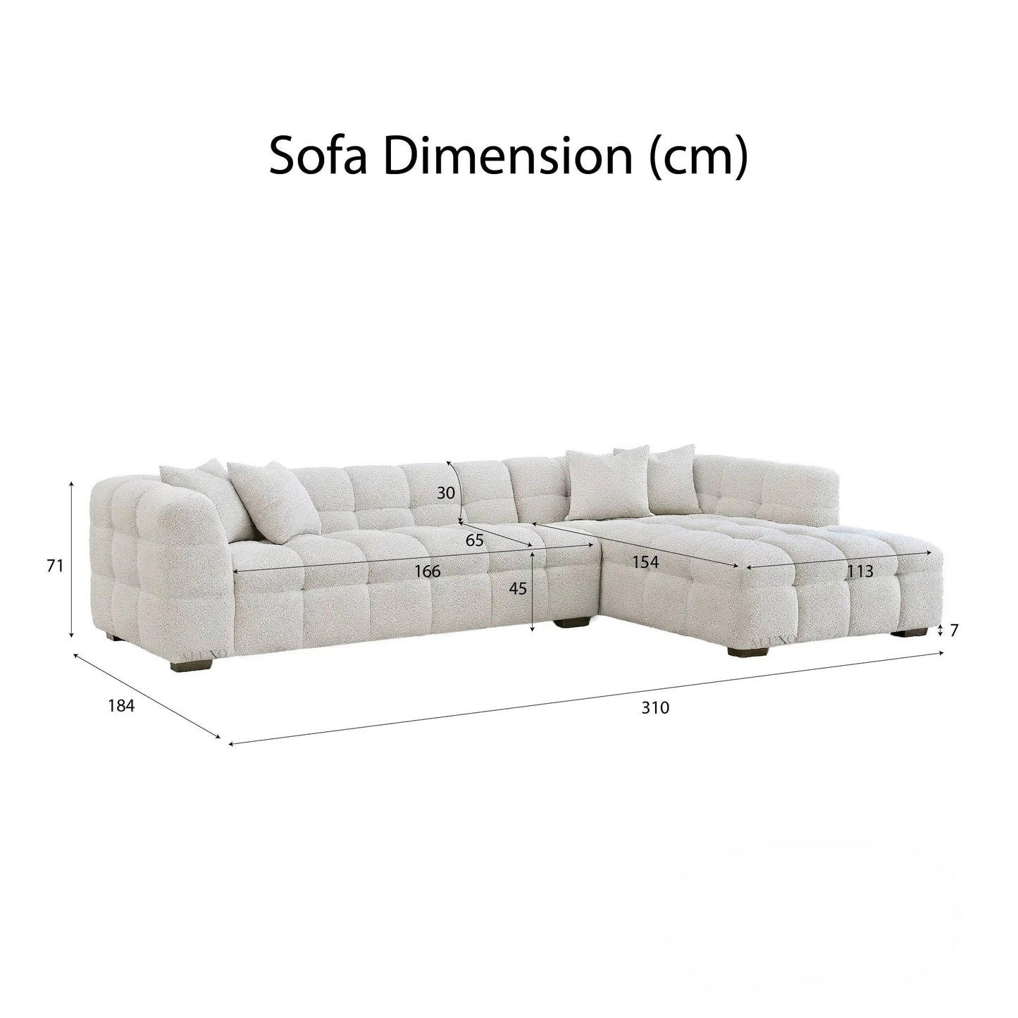 ALUXO Tribeca Bubble Right Hand Facing Corner Sofa In Oatmeal Beige Boucle Fabric