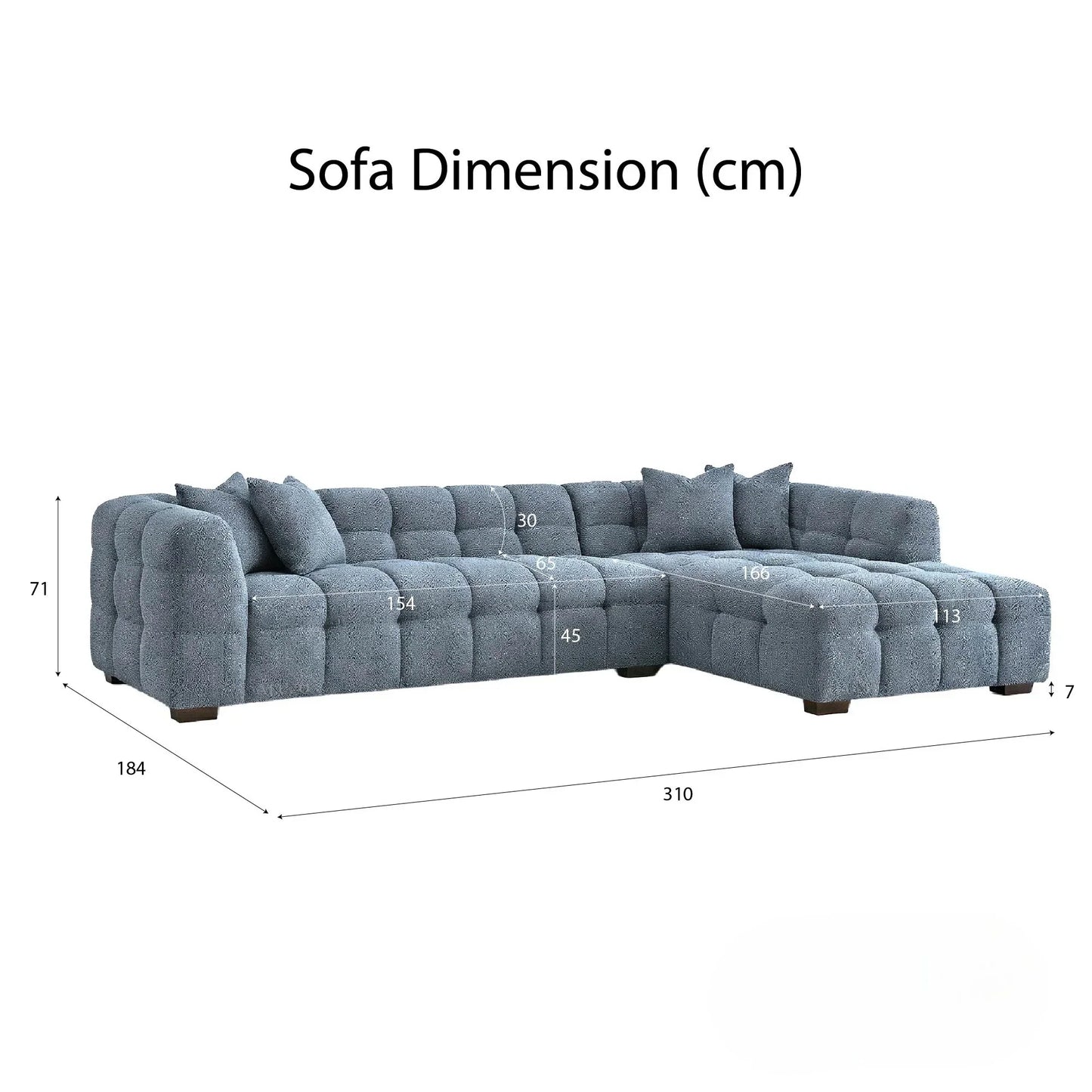 ALUXO Tribeca Bubble Right Hand Facing Corner Sofa In Oatmeal Beige Boucle Fabric