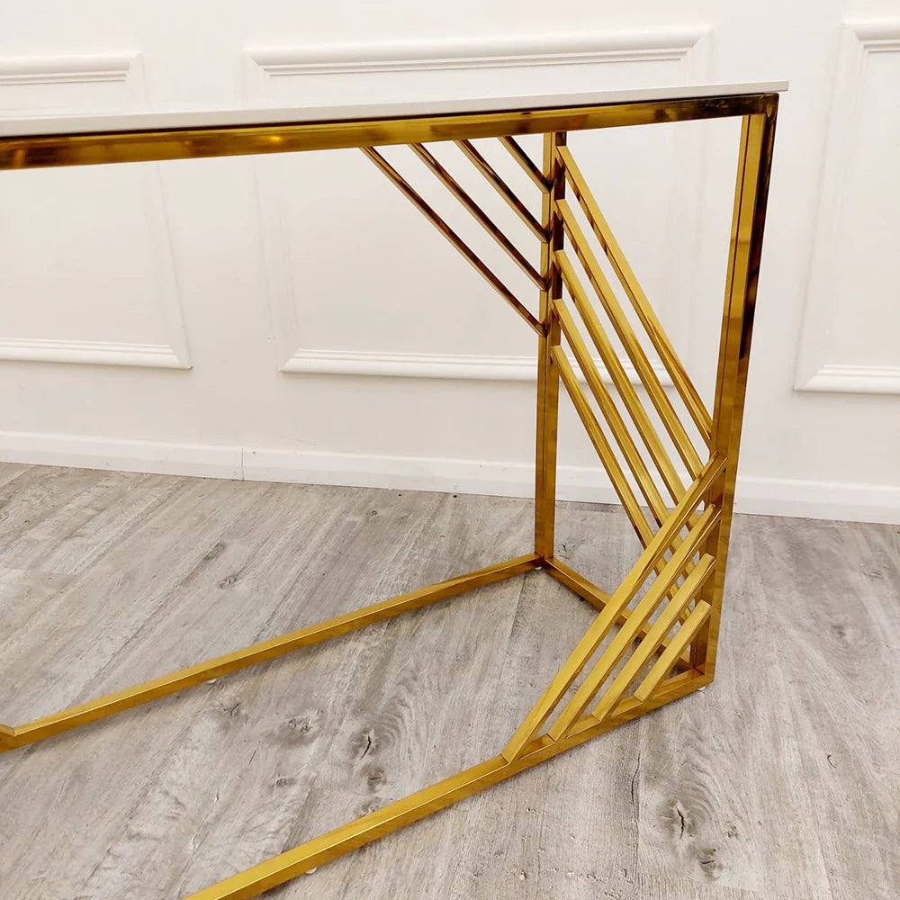 Azure Gold Console Table with Polar White Sintered Stone Top