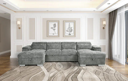 Alaya Large Grey U Shape Sofabed with Storage and Adjustable Headrests