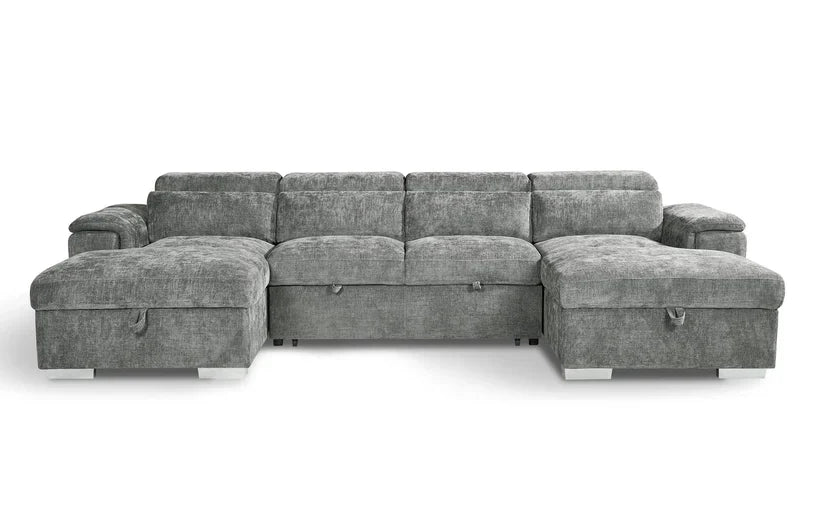 Alaya Large Grey U Shape Sofabed with Storage and Adjustable Headrests