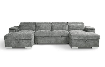 Alaya Large Grey U Shape Sofabed with Storage and Adjustable Headrests