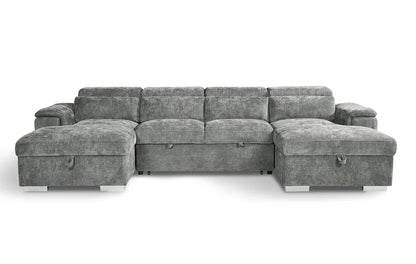 Alaya Large Grey U Shape Sofabed with Storage and Adjustable Headrests