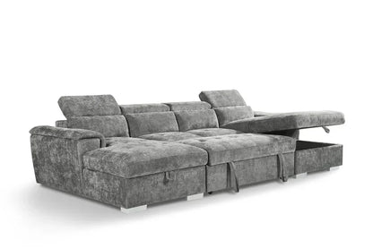 Alaya Large Grey U Shape Sofabed with Storage and Adjustable Headrests