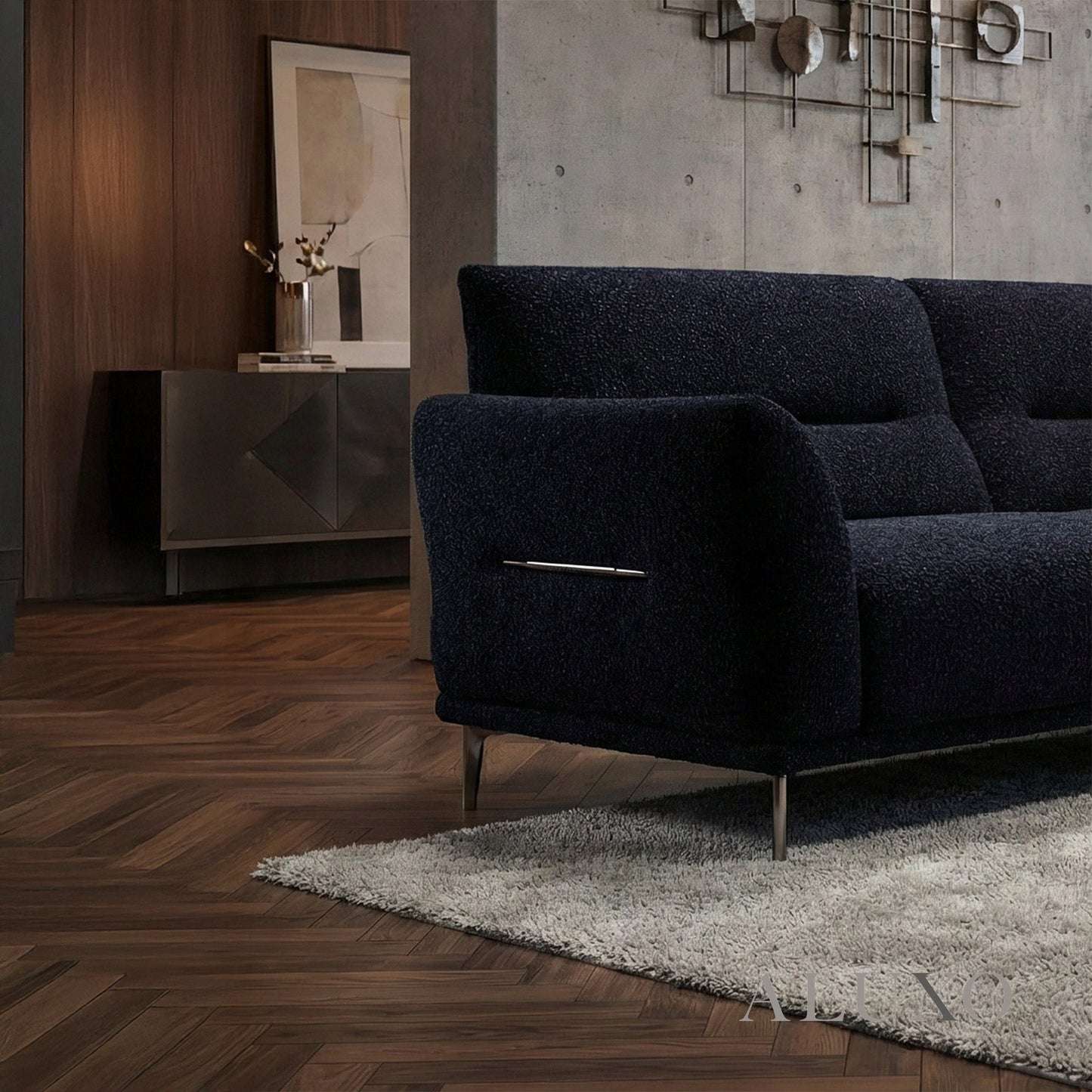 Albany Complete Sofa Set – 4+3+2 Seater with Footstool | Midnight Black