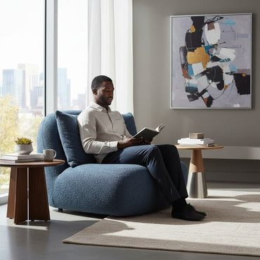 Miami Swivel Accent Armchair In Navy Blue Fabric