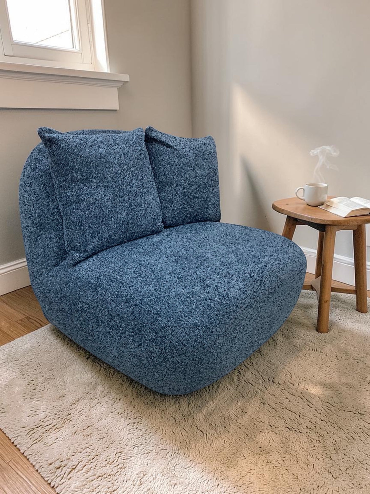 Miami Swivel Accent Armchair In Navy Blue Fabric