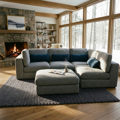 Aluxo Madison 4+1+Storage Footstool Modular Sofa In Blue Boucle Fabric