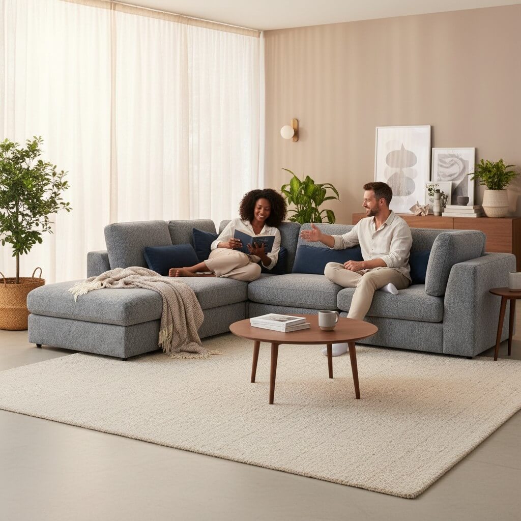 Aluxo Madison 4+1+Storage Footstool Modular Sofa In Light Grey Boucle Fabric