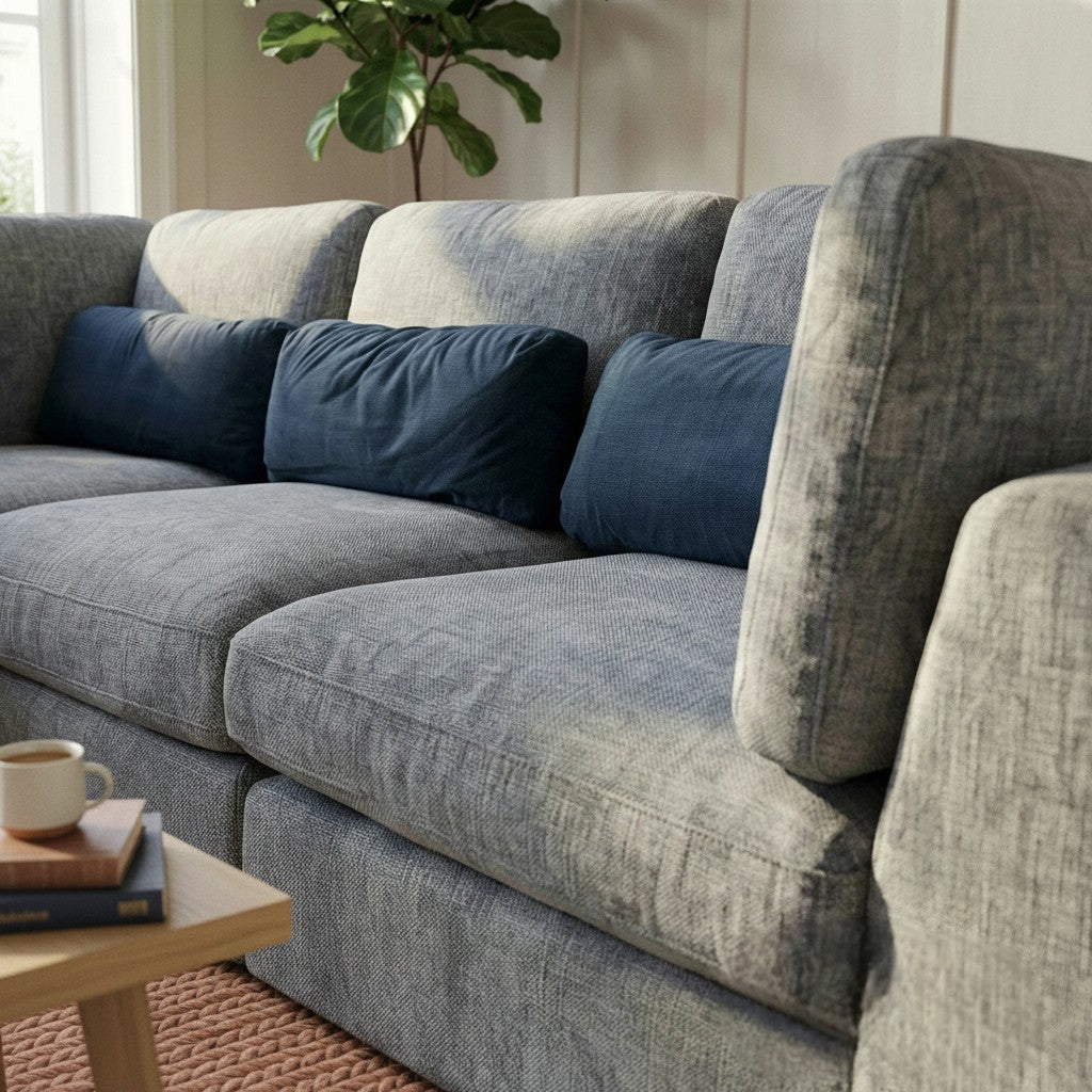 Aluxo Madison 4+1+Storage Footstool Modular Sofa In Blue Boucle Fabric