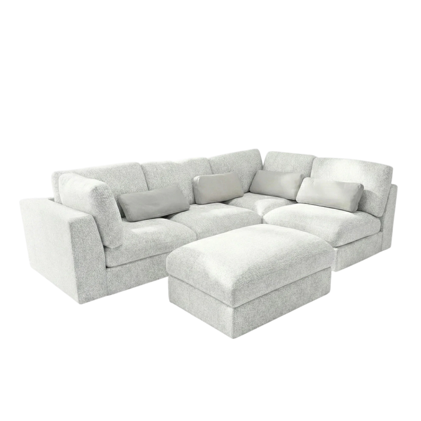 Aluxo Madison 4+1+Storage Footstool Modular Sofa In Light Grey Boucle Fabric