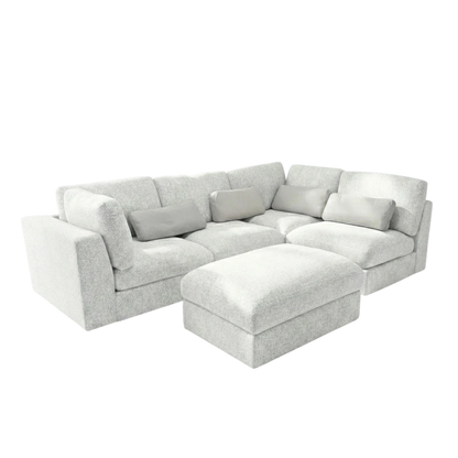 Aluxo Madison 4+1+Storage Footstool Modular Sofa In Light Grey Boucle Fabric