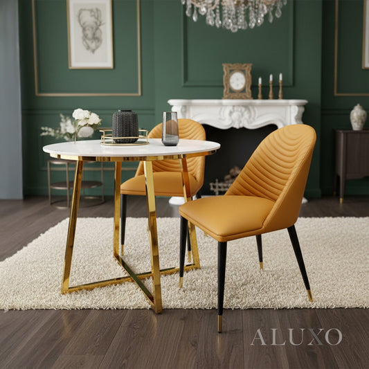 Arne Tan Leather Dining Chair | Ribbed Back, Faux Leather, Scandinavian Black Legs