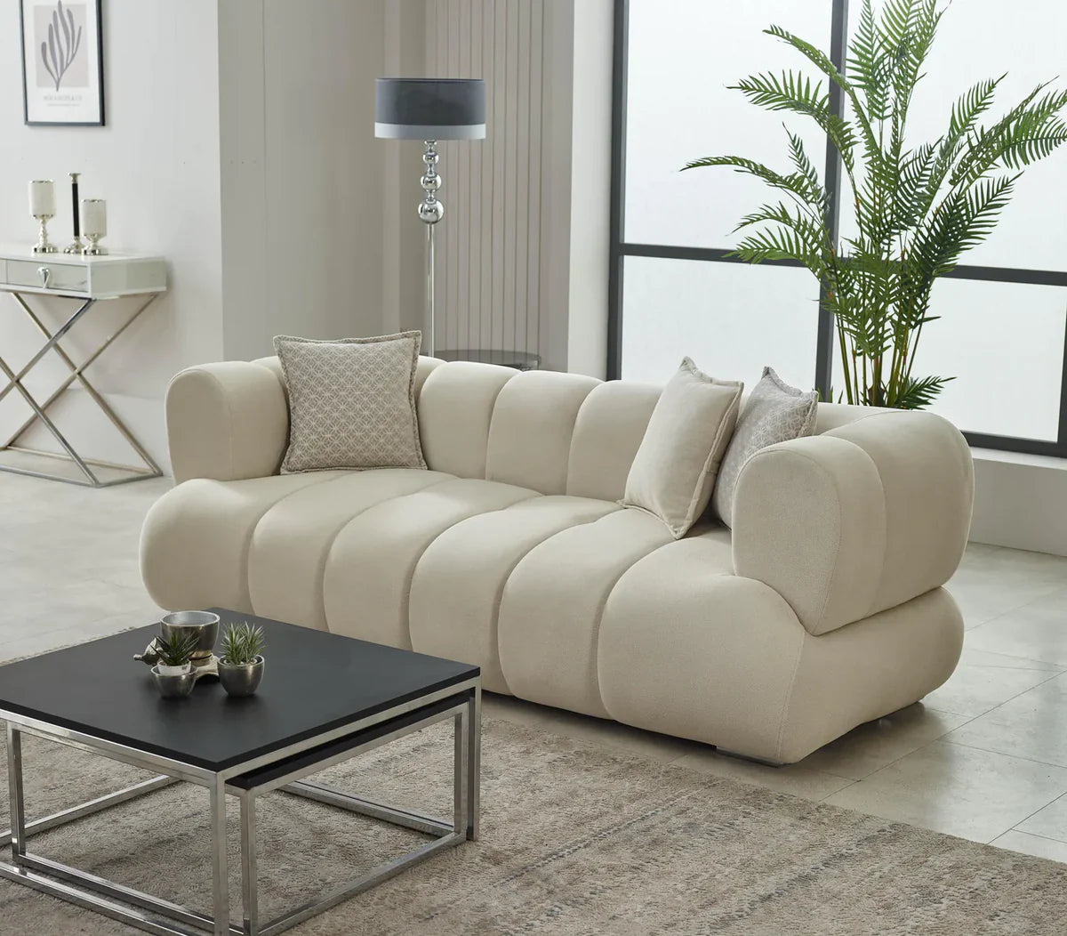 The Cloud Bubble Luxury Premium 3+2 Cream Beige Velvet Sofa