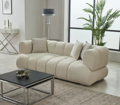The Cloud Bubble Luxury Premium 3 Seater Cream Beige Velvet Sofa