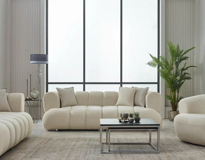 The Cloud Bubble Luxury Premium 3 Seater Cream Beige Velvet Sofa