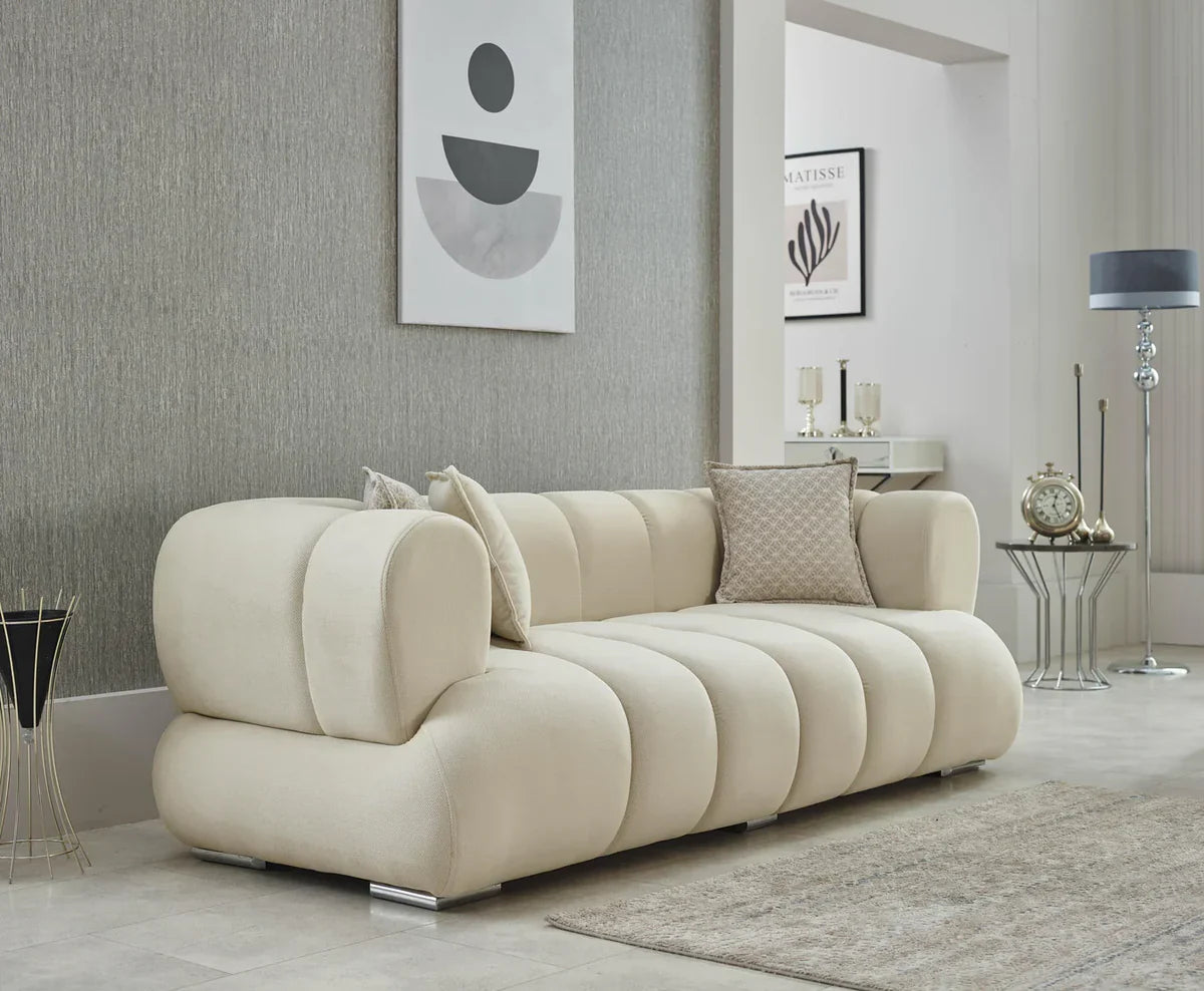 The Cloud Bubble Luxury Premium 3+2 Cream Beige Velvet Sofa
