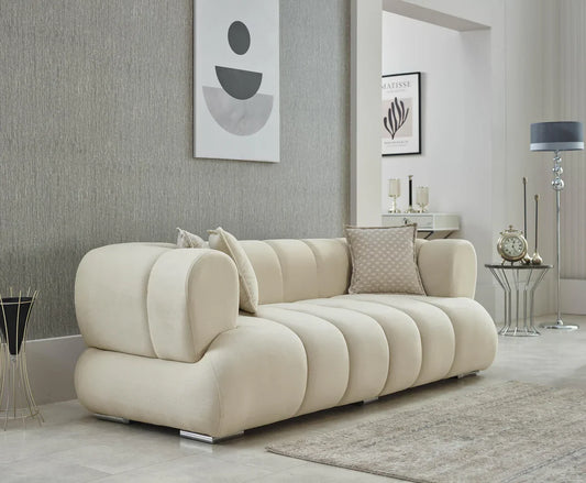 The Cloud Bubble Luxury Premium 3+2 Cream Beige Velvet Sofa