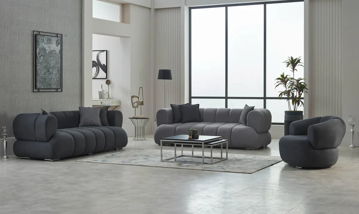 The Cloud Bubble Luxury Premium 3+2 Grey Velvet Sofa