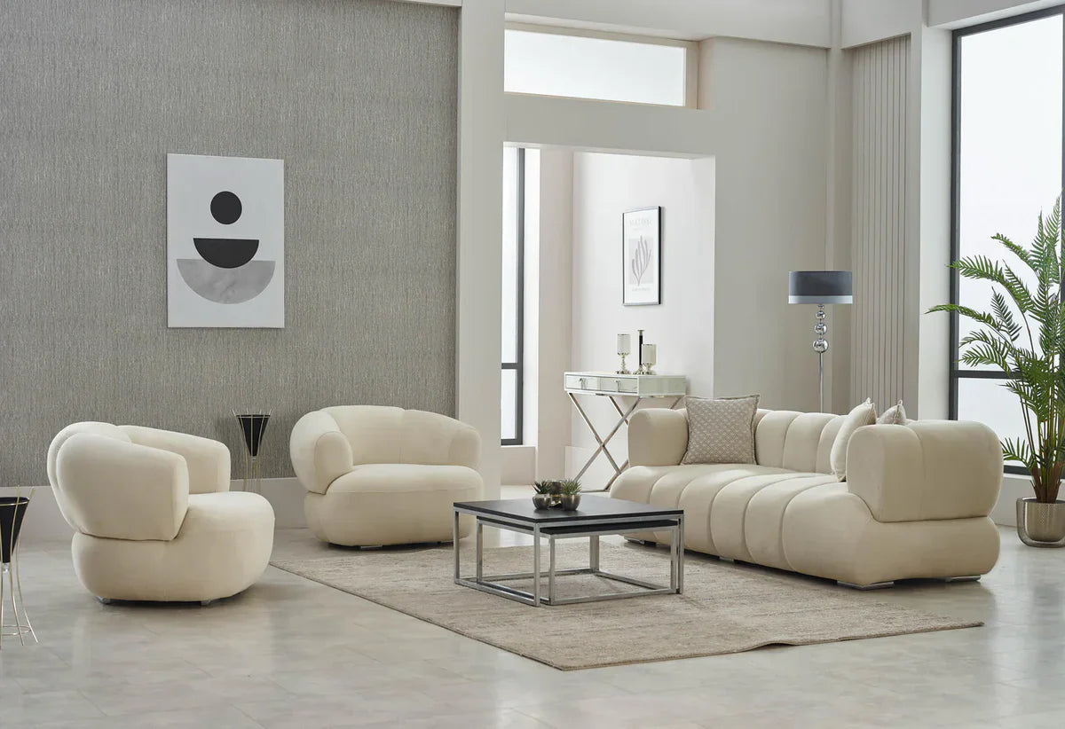 The Cloud Bubble Luxury Premium 3+2 Cream Beige Velvet Sofa