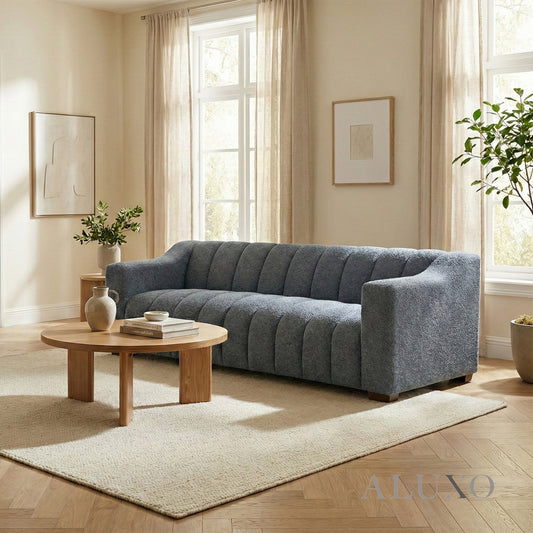 ALUXO® Astoria 3 Seater Sofa – Iron Bouclé | Deep Channel Stitched Design